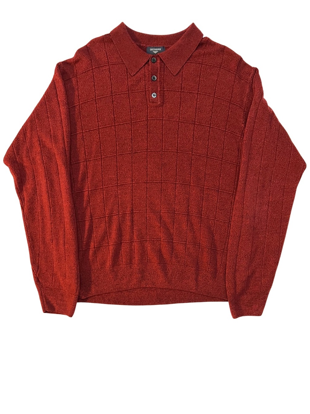 Dockers Men’s XL Red Cable Knit Sweater 100% Acrylic Buttoned Collared Pullover